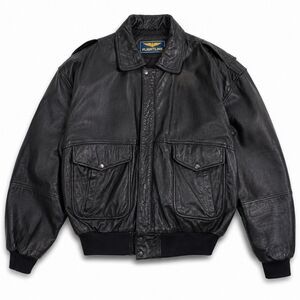 Vintage Flightline Leather Bomber Jacket Men Size XL Black Aviator Flight Coat